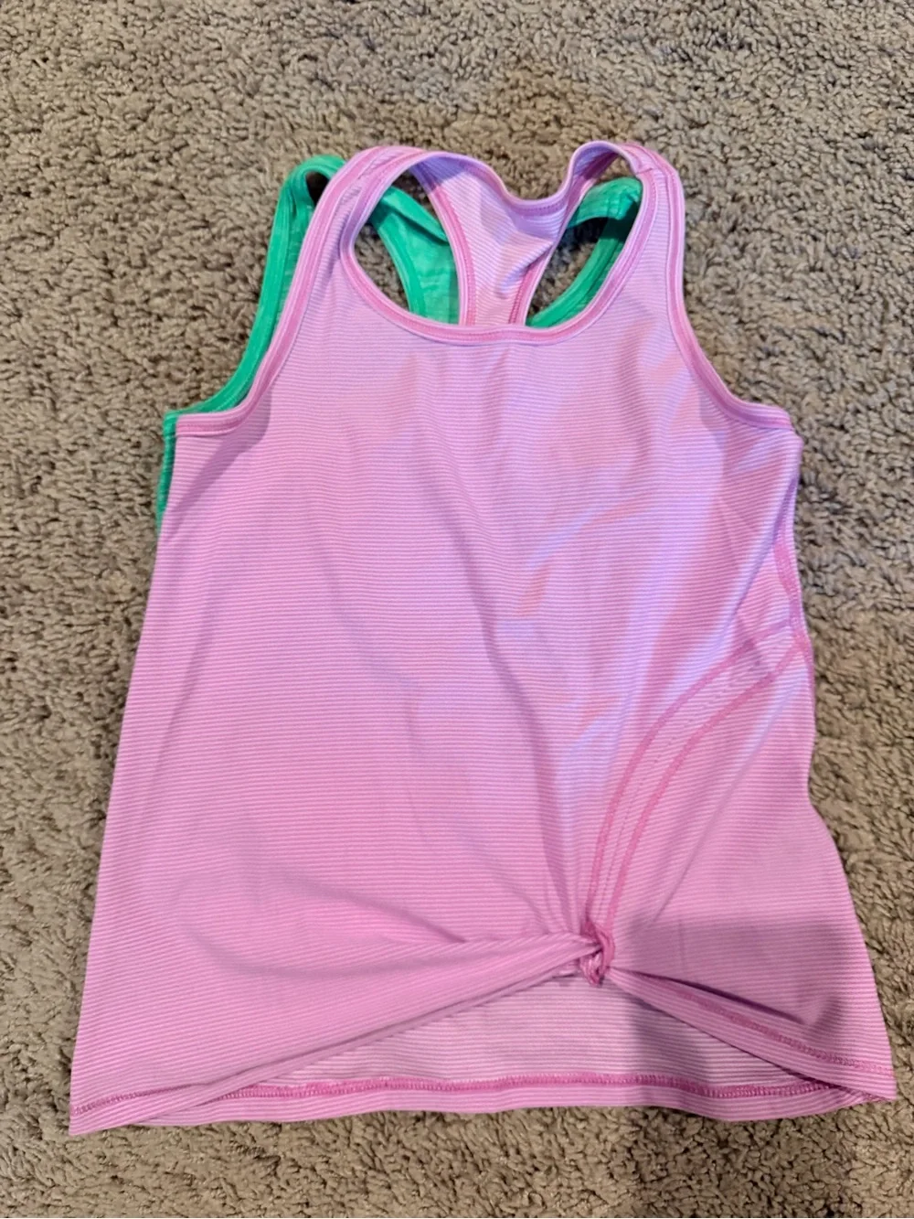 Target Pink Racerback Tank, Green Twist-Front Tank & Multicolor Wave Leggings